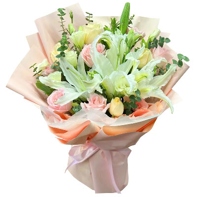 保定10朵玫瑰百合混搭，爱是难忘时刻