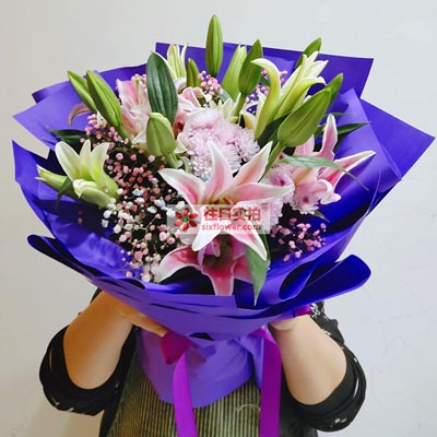 保定6支粉色多头百合，真诚的问候